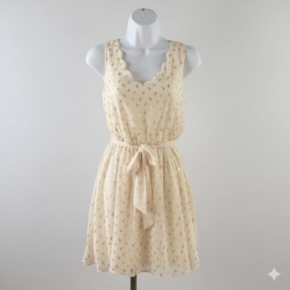 By & By Cream Keyhole Back Dress with Gold Accents - Picture 1 of 10